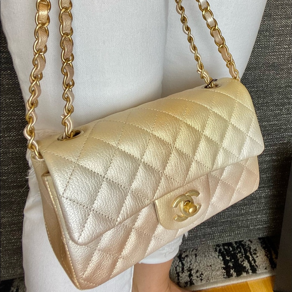 FULL SET - CHANEL Mini Classic Handbag (Ombre Beige / Golden with Gold HW - 22C) - Picture 13 of 15